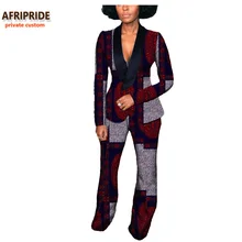 Autumn african women suit AFRIPRIDE V-neck top+long pant