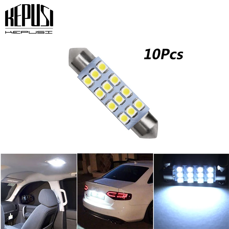 

10 pcs Festoon C5W LED Bulbs 36mm 39mm 41mm 12SMD 3528 1210 Car Interior LED Dome Light Bulbs Auto Map Reading Lamp White 12V