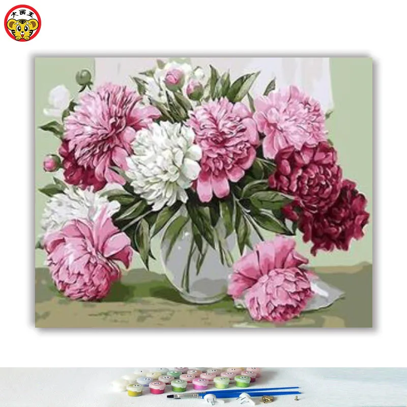 Günstige Diy ölgemälde durch zahlen kunst farbe durch zahl blume mohn und chrysantheme darstellung Schlafzimmer parlor dekoration malerei