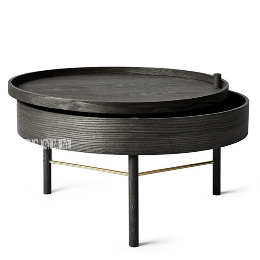 

Natural Solid Wood Healthy Handmade Multi-function Storage Rotating Coffee Table Modern Simple White Oak Tea Tray Table