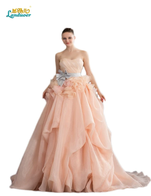 Elegant Rush Ruffly Waist Champagne Organza Wedding Dresses Bow Sash Elegant Rush Ruffly Waist Champagne Organza Wedding Dresses Bow Sash Gown Vestido De Novia Sereia