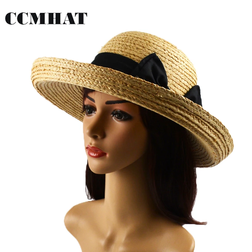 CCMHAT 2017 Fashion Summer Raffia Straw Hats For Women Big Bow Tie