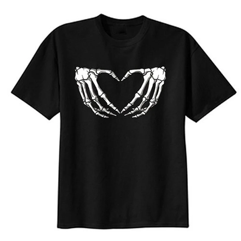 

Skeleton Heart Hands Print T-shirt Unisex Tumblr Hipster Grunge Tee Top Summer Casual O Neck Graphic Funny Black Tshirt Outfits
