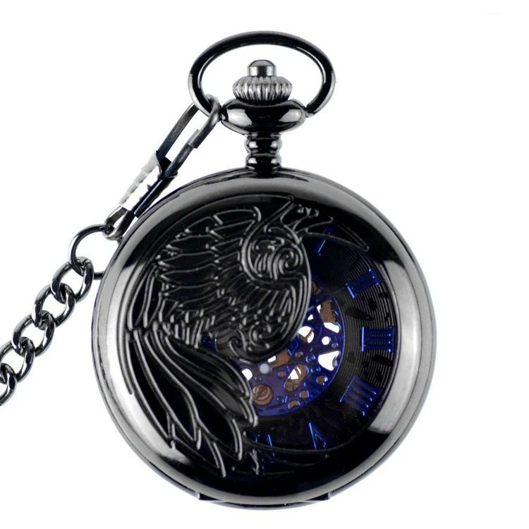 

Delicate Hollow Phoenix Bird Skeleton Mechanical Pocket Watch Men Antique Necklace Pocket & Fob Watches Chain Male Clock Gift
