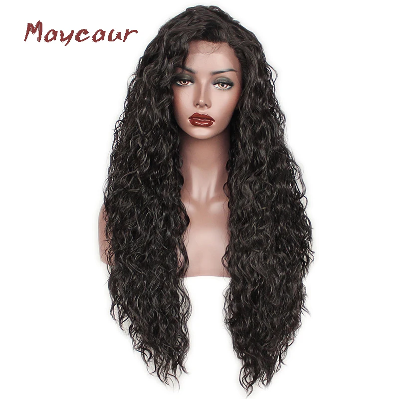 Maycaur Long Curly Synthetic Lace Front Wigs Heat Resistant Natural Hair Wigs for Women