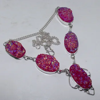 

Shining Druzy Necklace Silver Overlay over Copper , 46.7 cm, N0976