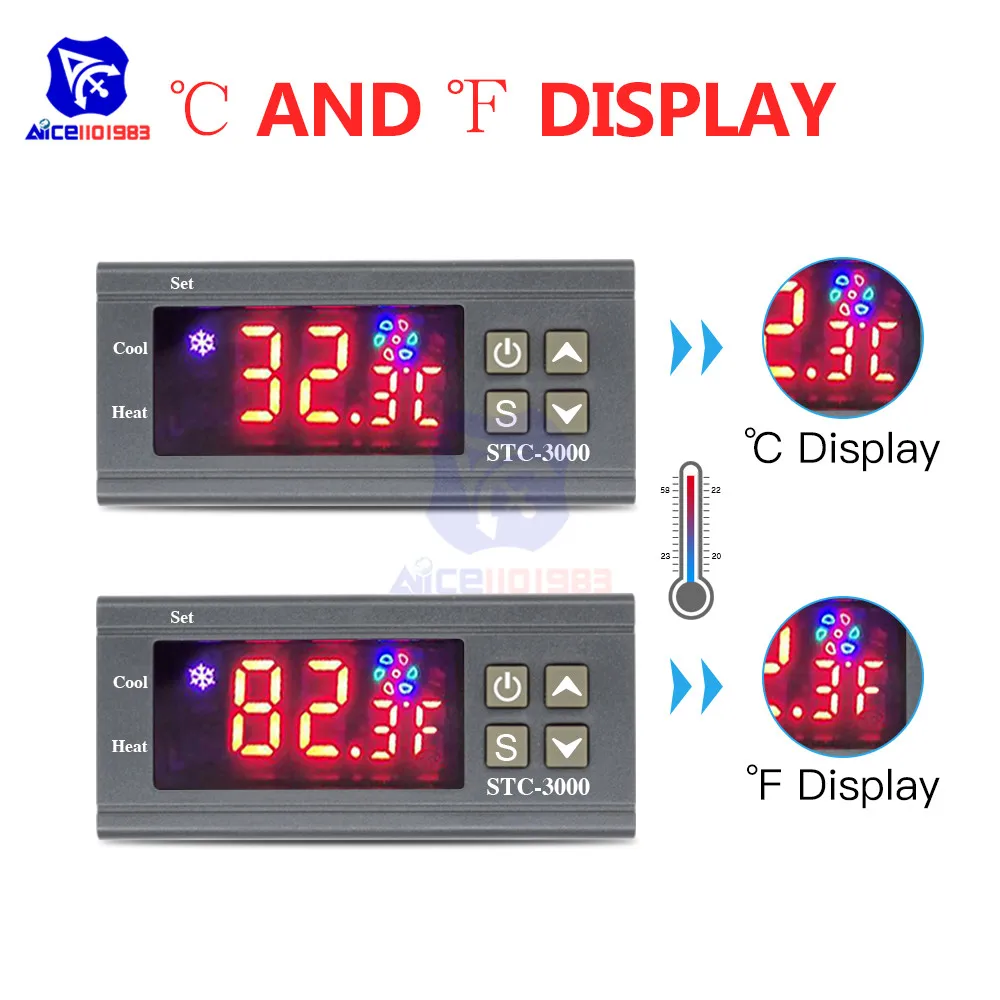 STC-3000 12 В 24 в 110 В 220 В термометр светодиодный трубчатый Цифровой температурный контроллер по Цельсию по Фаренгейту переключатель с датчиком NTC 10 K