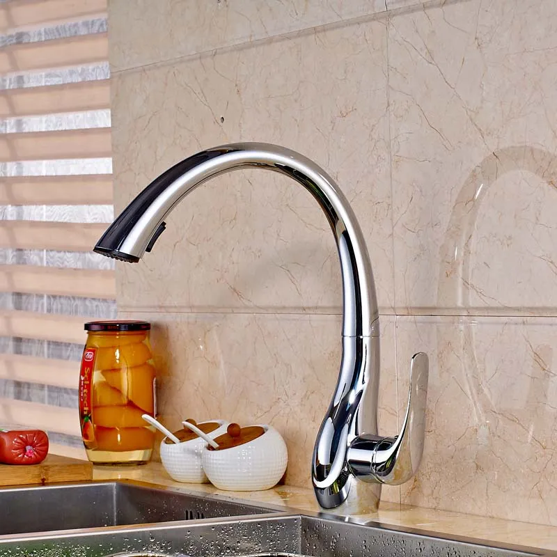 

Chrome Polished Countertop Kitchen Sink Faucet Swivel Spout Pull Down Mixer Tap