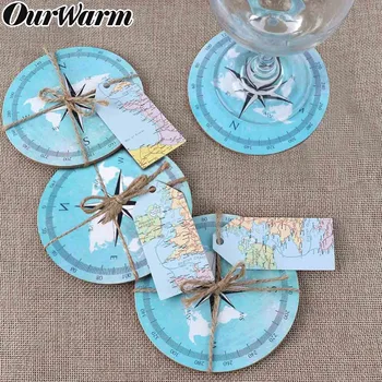 

OurWarm 10pcs Travel Theme Wedding compass Coasters Wedding Gifts for Guests Souvenirs Round Cork Coaster Waterproof non-slip