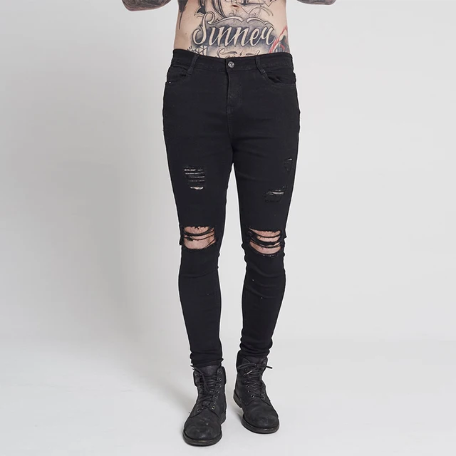สีดำผอมกางเกงยีนส์ซูเปอร์ยืดผอมกางเกงยีนส์พอดีเข่าฉีกด้อยแน่นกางเกงชายStreetwearฮิปฮอปสหราชอาณาจักรแฟชั่น|black skinny|skinny fitfashion jeans men - AliExpress
