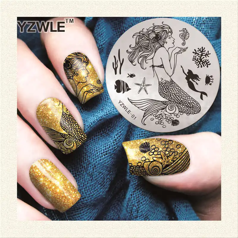 

2019 New Stamping Plate Mermaid Design Nail Art Stamp Template Image Transfer Stamp Plate