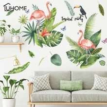 

Fresh Green Leaf Flamingo Birds PVC Wall Stickers for Kids Living Room Bedroom Bathroom Kitchen Nursery Balcony Home Decor