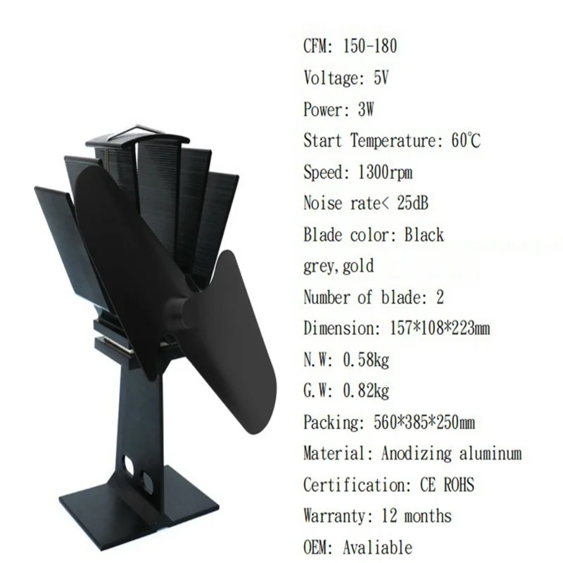 Вентилятор для камина 60 °C старт дома бесшумный с тепловым питанием дровяная плита вентилятор для дровяного горелка бревна 2 лезвия экологичный