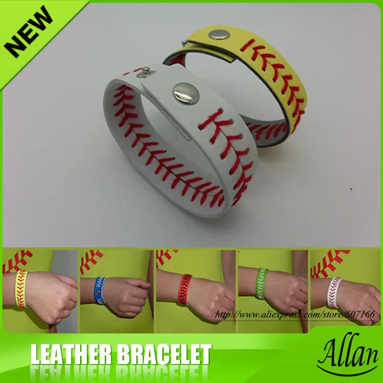 Whole High Quality Fast Free Shipping Bright White Leather Whole High Quality Fast Free Shipping Bright White Leather Baseball Softball Red Sching Seam Real Bracelets In Chain Link From