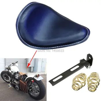 

Leather Contoured Solo Seat 12"x 10" W/ Bracket&Golden Spring&White Stitch Fits For Harley Sportster Bobber Chopper Custom