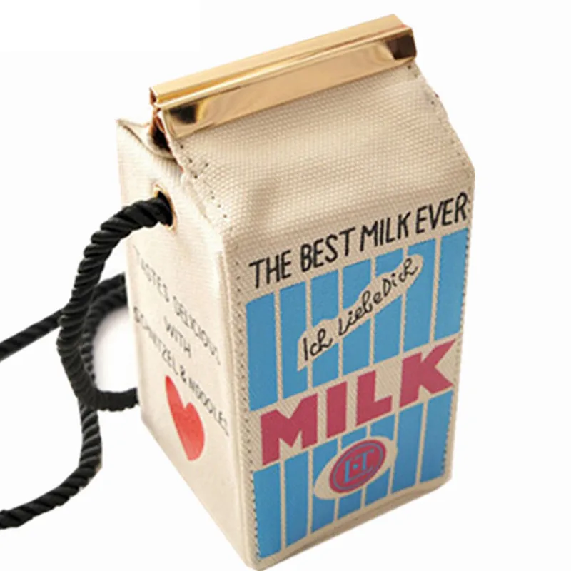 Cute Stereo Mini Milk Box Makeup Cartoon Bag Women Fashion Letter Canvas Shoulders Bag Free Shipping LL1335