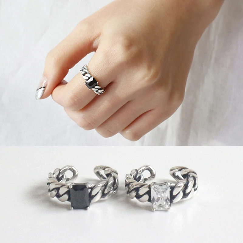 DIEERLAN Богемное панк 925 пробы Серебряное черное циркониевое кольцо для женщин дамское Ретро винтажное античное кольцо на палец Свадебные украшения