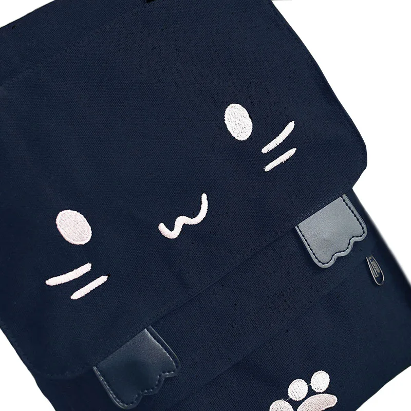 Милый холщовый рюкзак с рисунком кота; рюкзаки с вышивкой для девочек-подростков; школьная сумка; Модный Черный рюкзак с принтом; mochilas XA69H