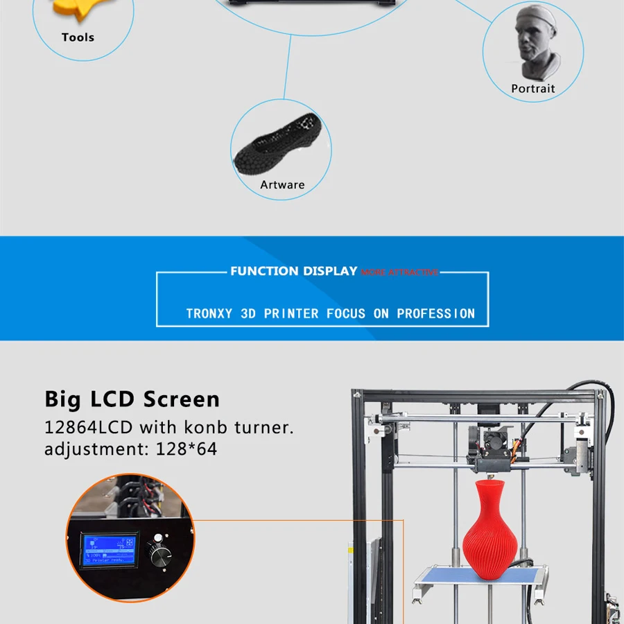 Обновленный алюминиевый куб 3d принтер наборы Tronxy X5 полностью металлический экструзионный Высокоточный 12864P lcd Большой размер печати