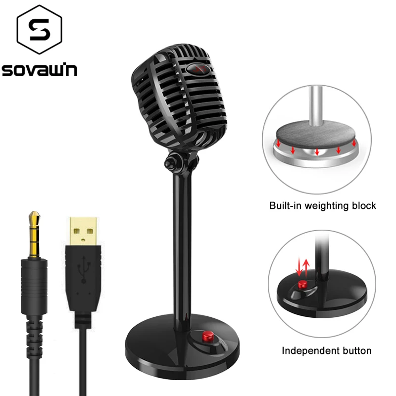 Retro Microphone,Professional 3.5mm Podcast Studio Microphone Mic For Skype Desktop PC Notebook