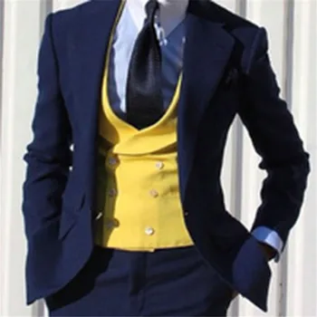

2018 Navy Blue Coat Pant Designs Men Suit Formal Wedding Blazer Prom Gentle Groom mens suits Custom terno masculino 3 Pieces