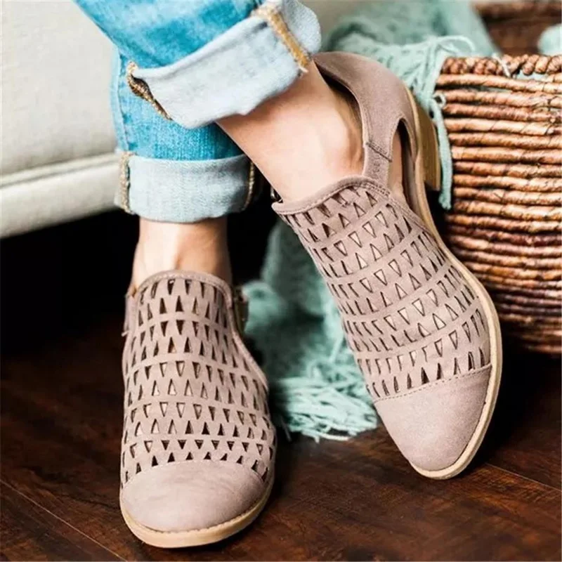 

HEFLASHOR Summer Spring Shoes Woman 2019 Pumps Peep Toe Sandals Women Zip Chunky Square Heel Ankle Booties Womans Sandals