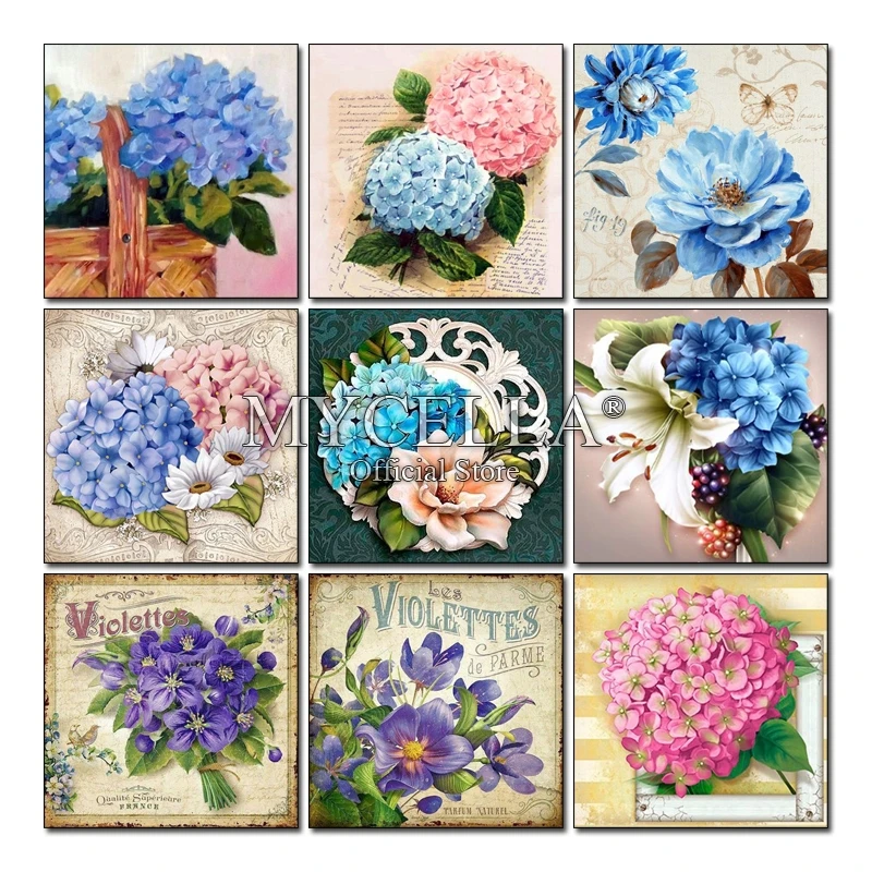 

Hydrangea Full Round 5D DIY Diamond Painting Flowers Embroidery Cross Stitch Diamond Mosaic Home Decor Cross Stitch Rhinestone