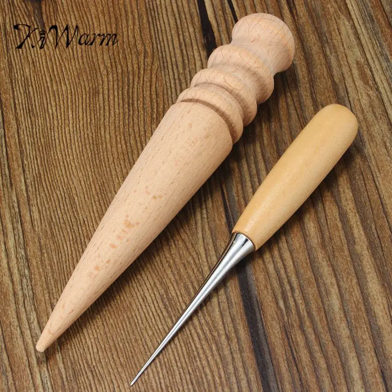 

KiWarm Quality Leathercraft Hand Sewing Tool Adjustable Leather Edge Slicker Round Wood Kit Awl Punch Groover Skiving Knife Tool