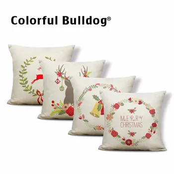 

Merry Christmas Pillow Set Red Wreath Green Grass Ring Color Bell Deer Tree Letter Decoration Pillow Home Sofa Bed Cushion Cover
