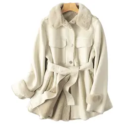 Шуба из натурального меха, шерстяная куртка, осенне-зимнее пальто, женская одежда, 2019 норковый меховой воротник, Корейская овчина