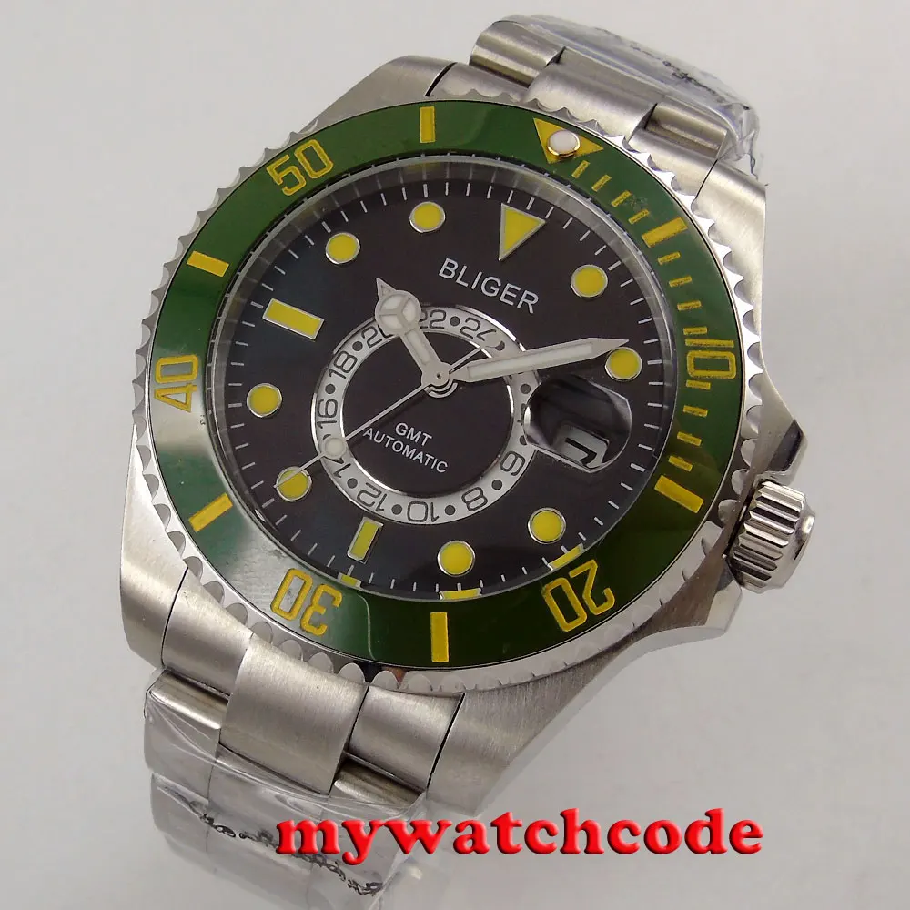 43mm bliger black dial ceramic bezel GMT sapphire glass automatic mens watch 202 43mm bliger black dial ceramic bezel GMT sapphire glass automatic mens watch 202