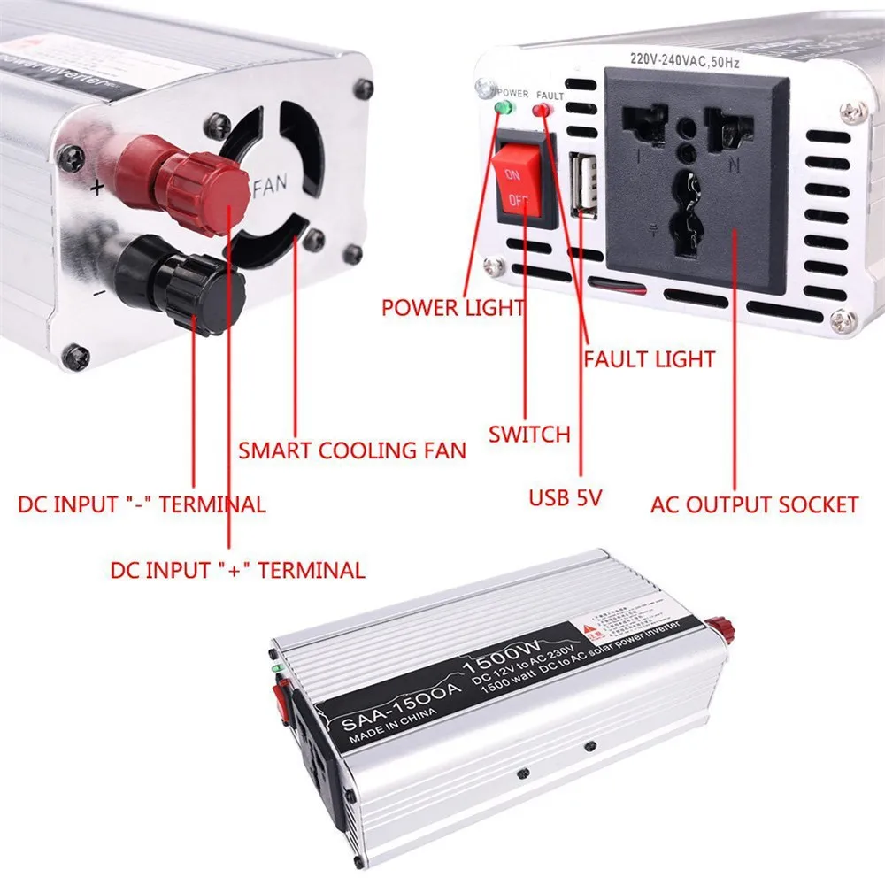 AOSHIKE автомобильный инвертор Модифицированная синусоида 1500 Вт DC 12 В в переменный ток 110 В 220 в автомобильный преобразователь питания адаптер USB зарядное устройство дом сделай сам