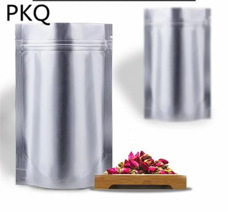 

9x13x3cm Silver Stand Up Bag Aluminum Foil Packaging Bag Heat Seal Zip Lock Bags Reusable Food Grade Storage Pouches 5pcs