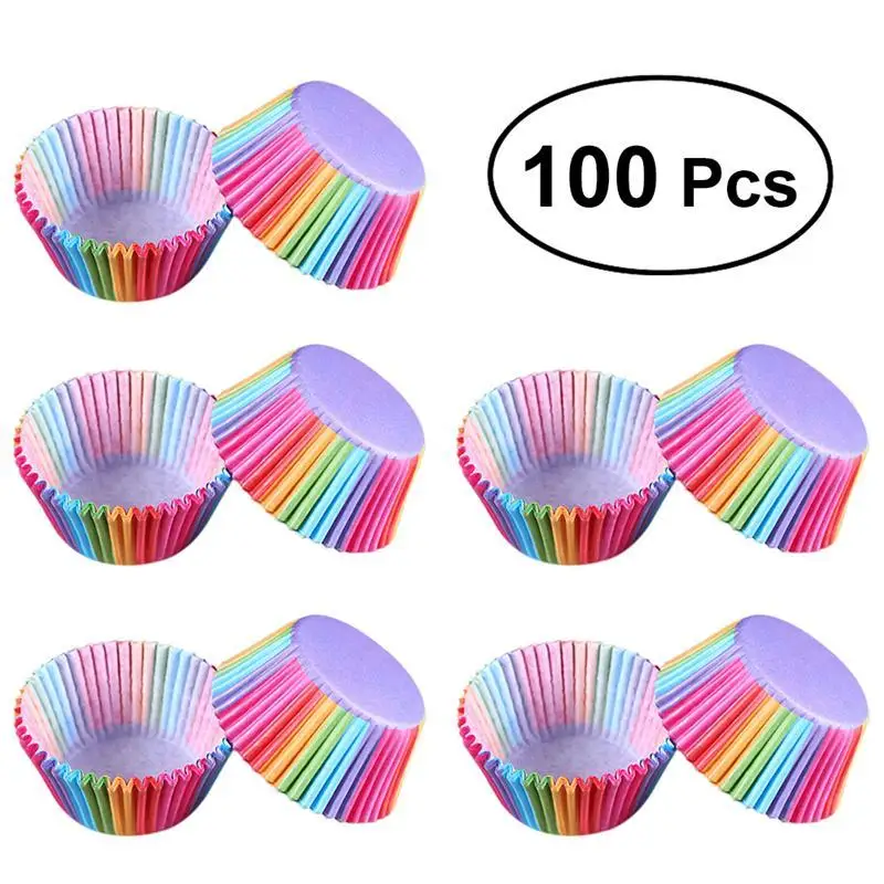 

100pcs Cupcake Wrappers Liners Muffin Cases Cake Cup Party Favors Rainbow Color Wrap Baking Cup for Wedding Birthday Party Decor