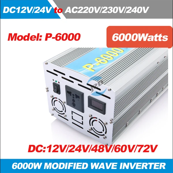 P-6000 6KW/6000 Вт(пик 12000 Вт) Солнечная Мощность инвертор 12 V/24 V/48 V/60 V/72 V постоянного тока в переменный 220-240VAC В переменного тока, 50/60 Гц модифицированных волн конвертер