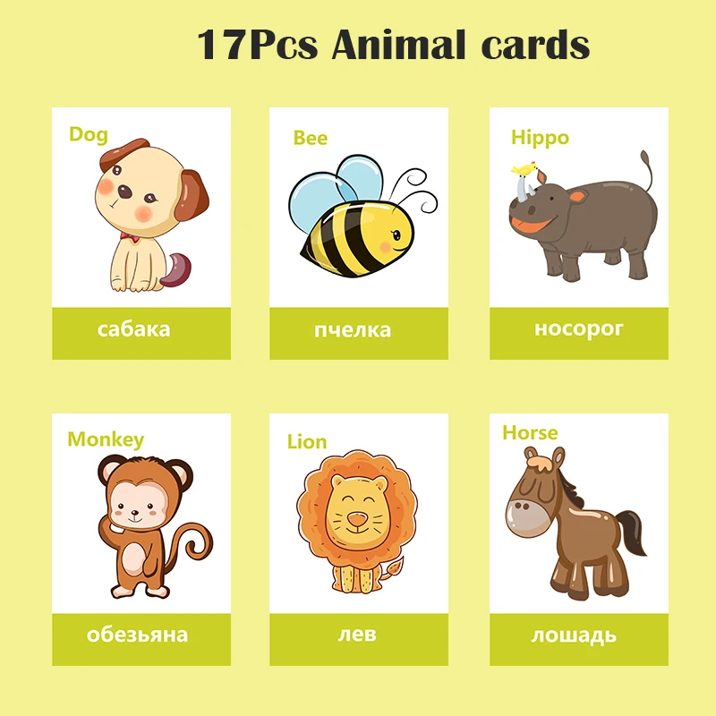 Ddwe Russian Animal Montessori Educativo English Word Pocket Flash Card  Baby Learning Educational English Table Game Puzzle Card - Card Books -  AliExpress