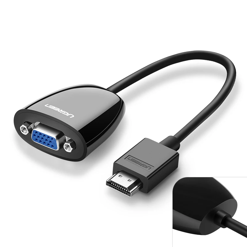 Ugreen HDMI в VGA разъем HDMI VGA Аудио адаптер мужчин и женщин HDMI-VGA конвертер кабель 1080P для xbox one PS3 PS4 HDTV PC L - Цвет: Черный
