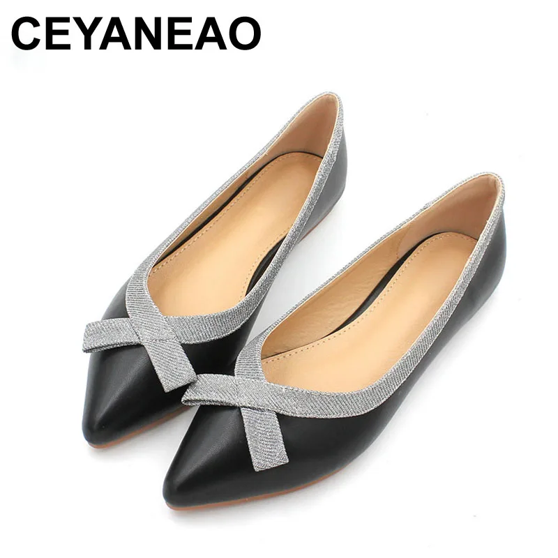 

CEYANEAO New women's shoes with a flat sole, Office women's shoes monophonic shoes with a flat sole with bow-bow, elegant casual