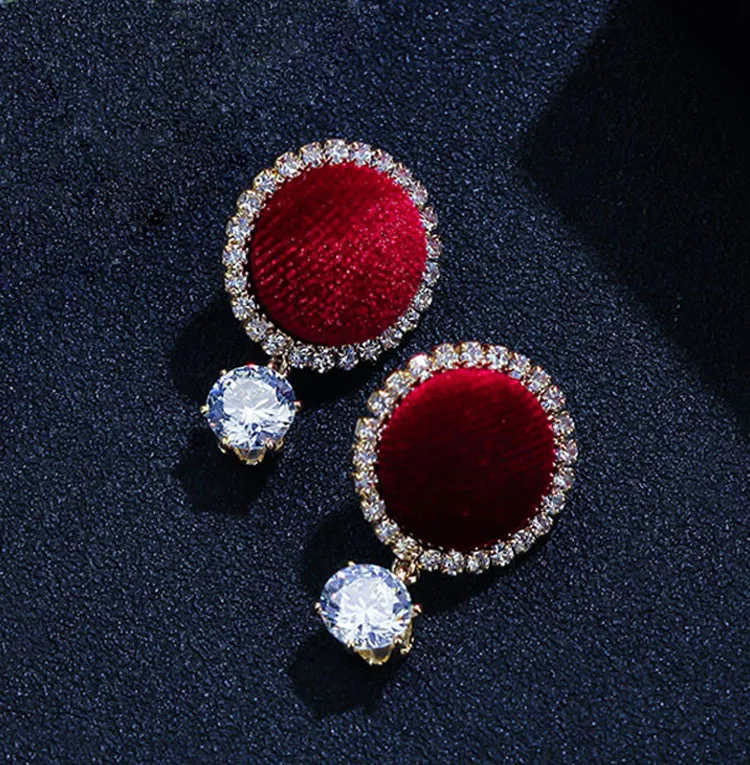 Top Quality New Fashion Round Red Velvet Ball Stud Earrings Rose Gold