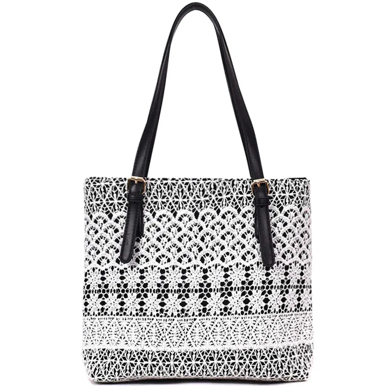 

AUAU-Fashion Leather Handbag Bohemian Ladies Lace Open Shoulder Bag Casual Flower Handbag