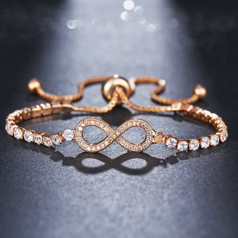 

New Luxury Chain Bracelet for Women Rose Gold Silver Cubic Zirconia Charm Bracelets & Bangles for Girls Wedding Jewelry