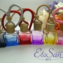 FM31-10MLColored стеклянная Автомобильная декоративная бутылка для духов маленькая квадратная Автомобильная подвесная бутыль для ароматизатора 100 шт/партия