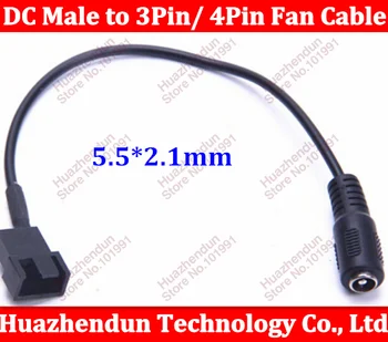 

200pcs/lot Black New DC 5.5*2.1mm Female to 3Pin/ 4Pin Fan Adapter Cable 15CM Free shipping vid DHL/EMS