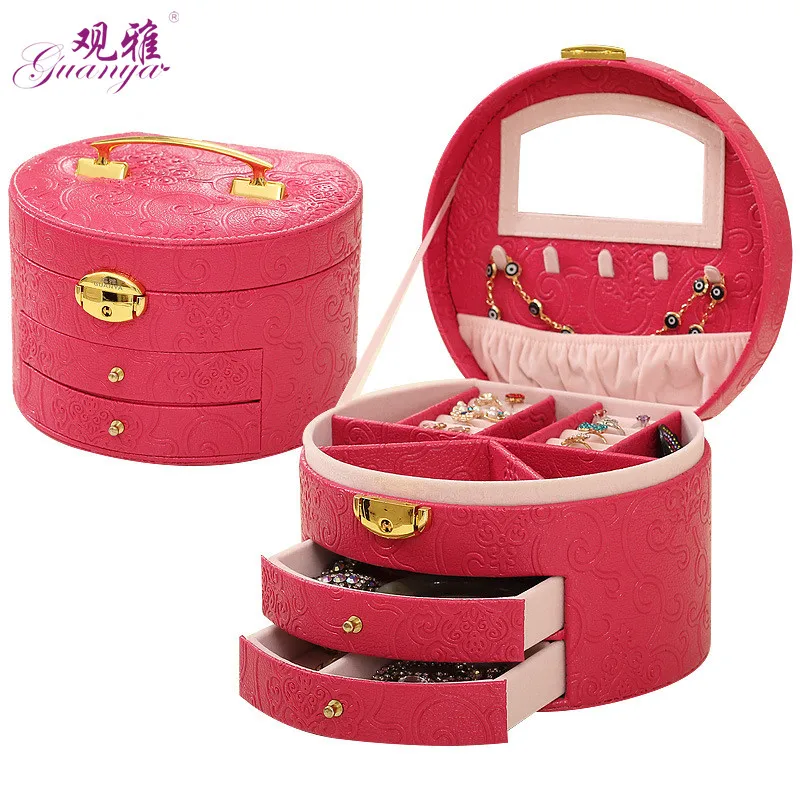 Fashionable 2018 Classical Round Pattern Leather Jewelry Box With
