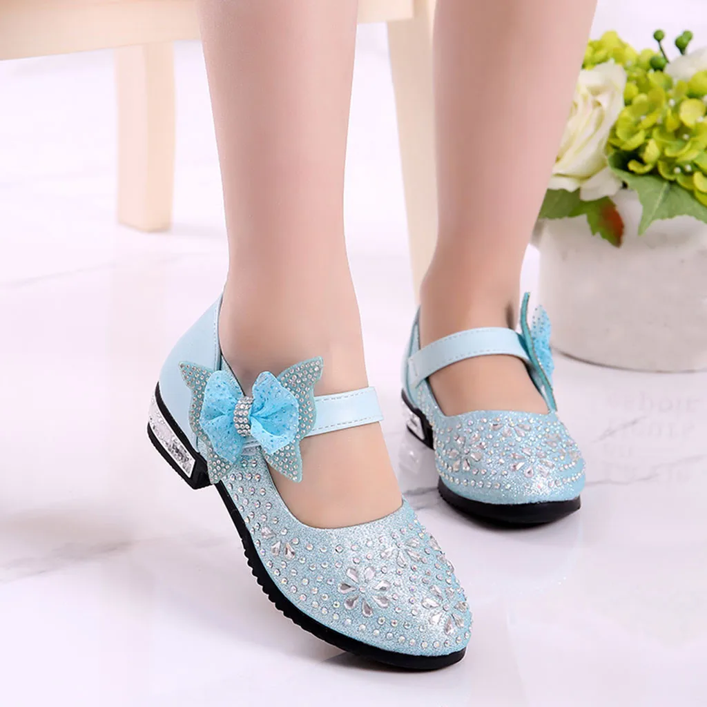 Детская обувь для маленьких девочек; Повседневная модная весенняя обувь; обувь для танцев с блестящими стразами; кроссовки принцессы на липучке для малышей - Цвет: Sky Blue