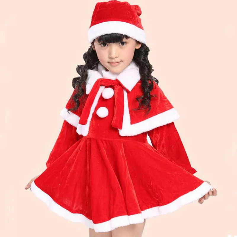 

3pcs Set CChildren Baby Gir lChristmas Outfit Xmas Santa Dress+ Hat+Cape For 1-6 Year