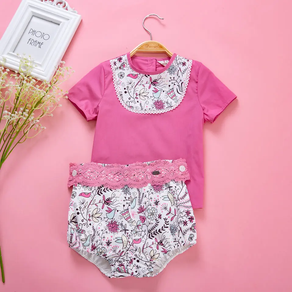 

Pettigirl 2019 Flower Printed Baby Boy Clothing Sets Hot Pink T-shirt + Flower Lace Shorts Kid Costumes For Boys B-DMCS105-B271