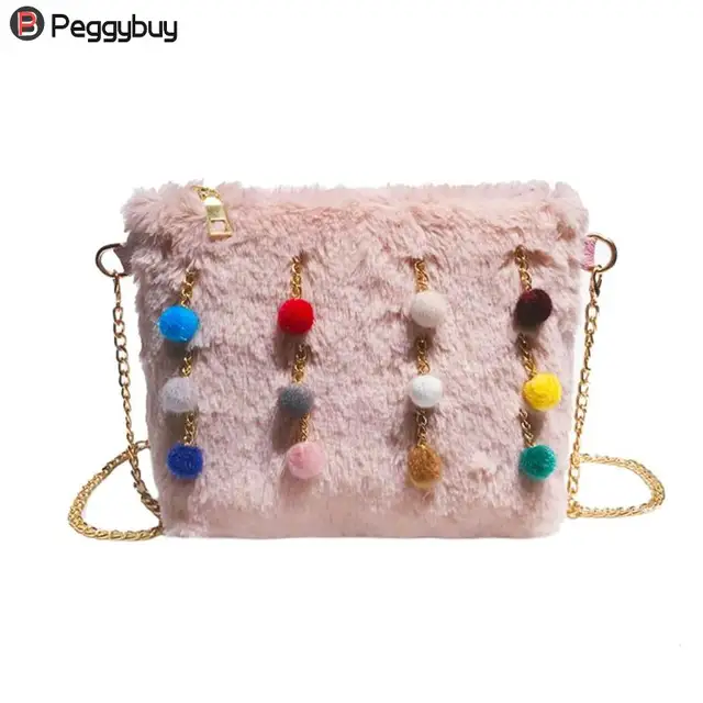 Casual Multicolor Ball For WomenTassel Shoulder Bag Plush Chain ...