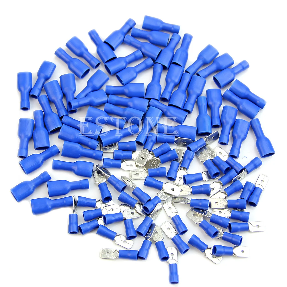

100x Blue Insulated Spade Electrical Crimp Wire Cable Connector Terminal Kit New Drop Ship n21