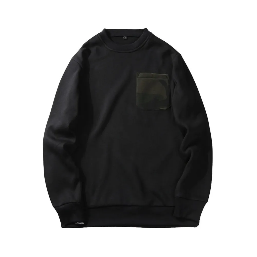 Moomphya/Splicing camo нагрудный карман Кофты для мужчин Хип Хоп Уличная одежда в стиле «хип-хоп», зимняя флисовая Толстовка для мужчин пуловер толстовки для мужчин европейский размер - Цвет: Черный